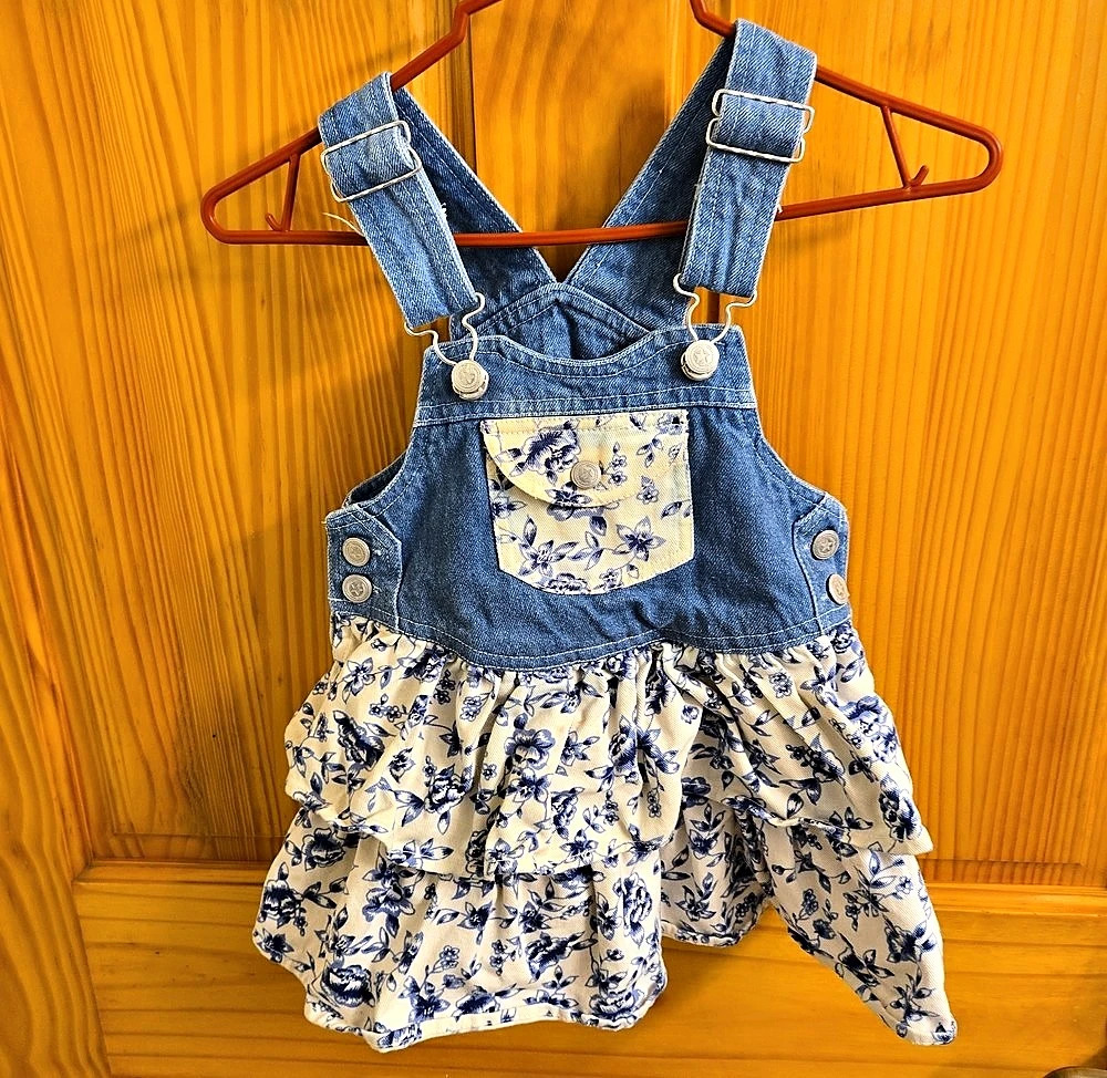 Kids Floral Denim Pinafore Dress